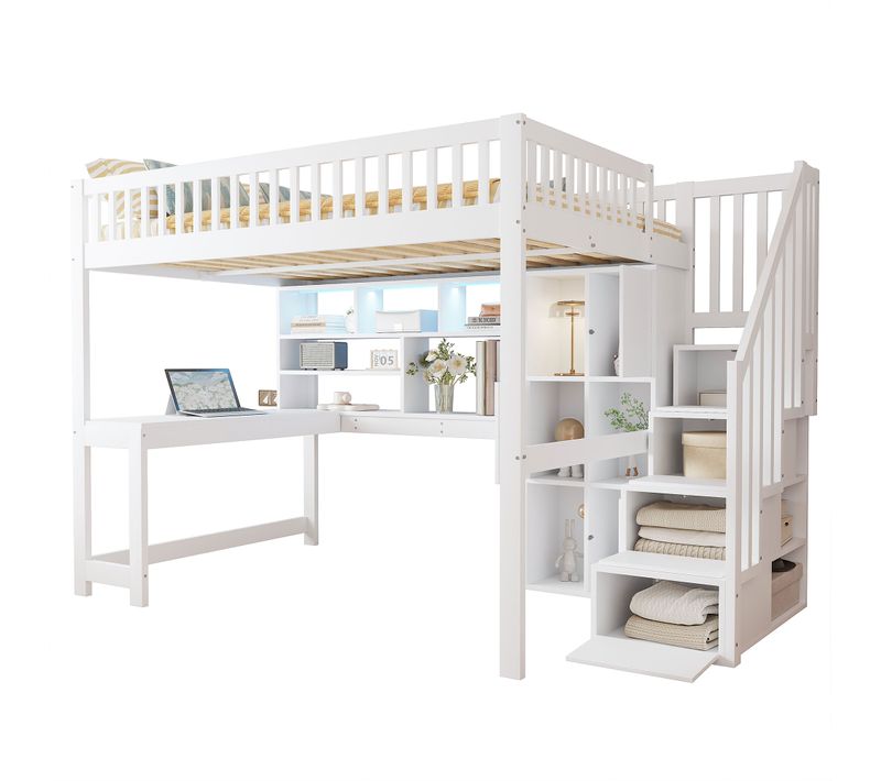 Lit Mezzanine 140x200 Cm Avec Structure En Pin Et Mdf Blanc