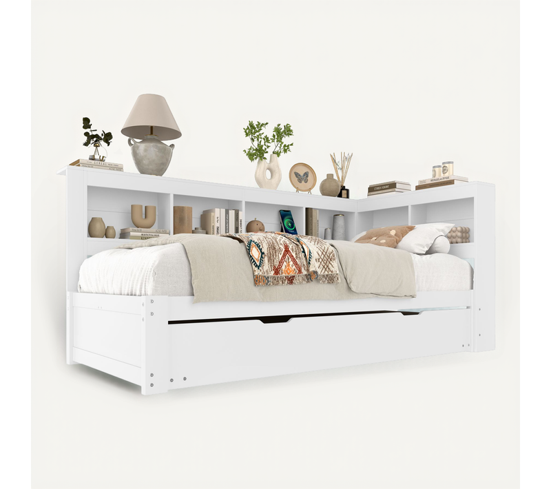 Lit Banquette Blanc 90x200 Cm Avec Lit Gigogne Et Prise/2 USB Pour Chambre