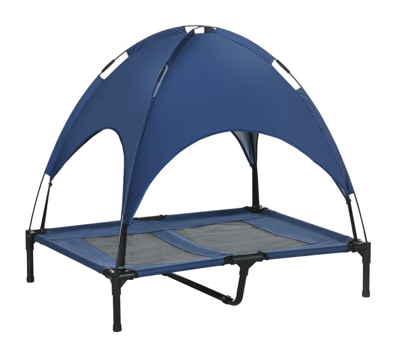Lit Pour Chien Surélevé Bleu Foncé Avec Auvent, Hauteur 18 Cm, Extérieur