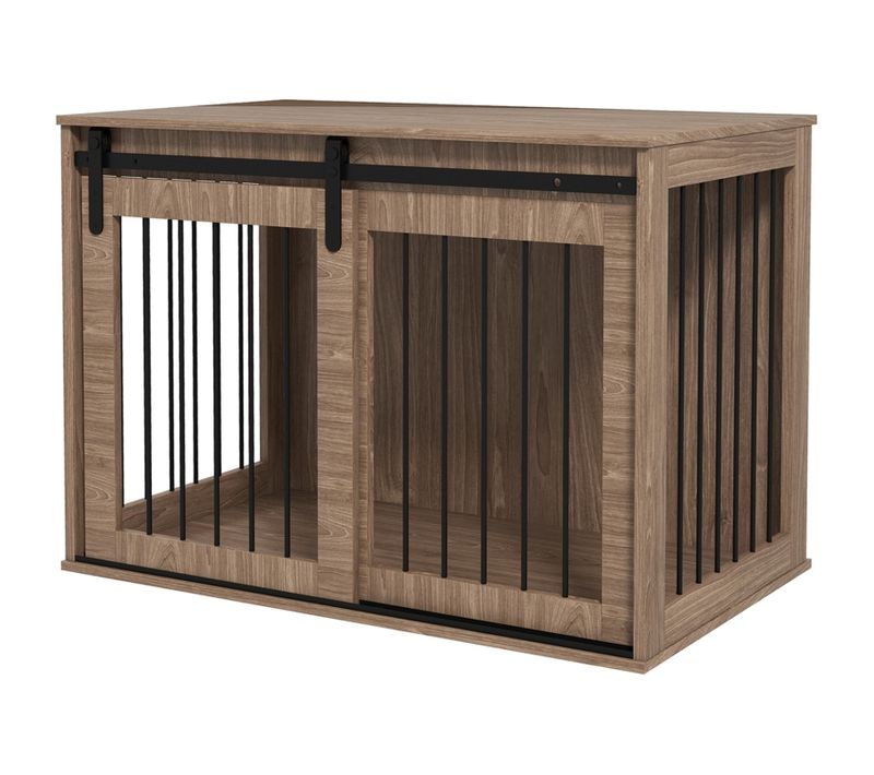 Cage Pour Chien Noyer 98 X 58 X 61 Cm Avec Porte Coulissante Pour Intérieur