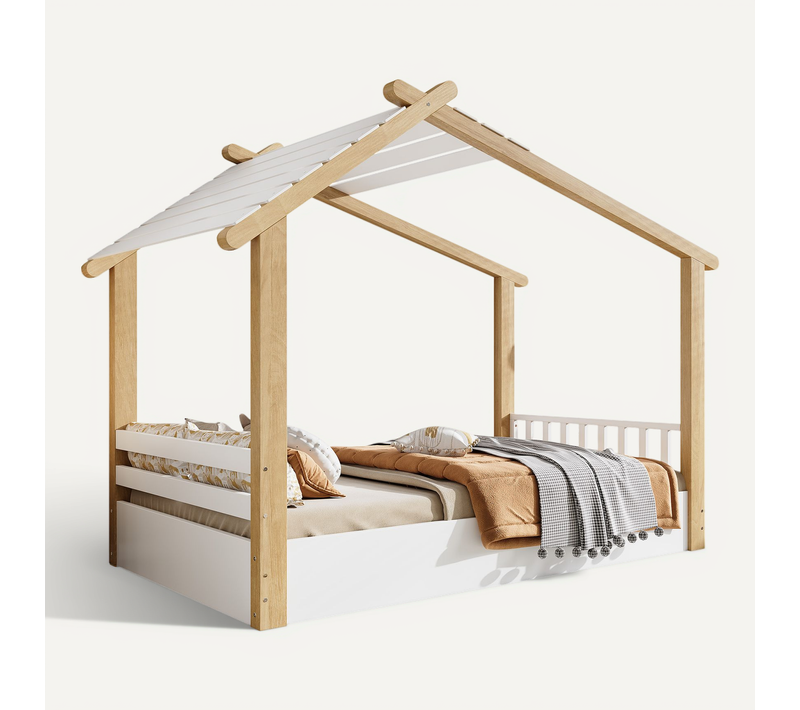 Lit 90x190 Cm Avec Structure En Bois Style Cabane