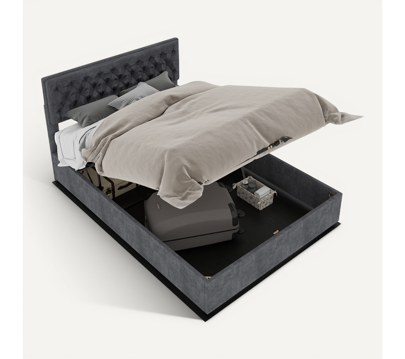 Lit Coffre Gris 160x200 Cm En Tissu Avec Tête De Lit Haute Pour Chambre