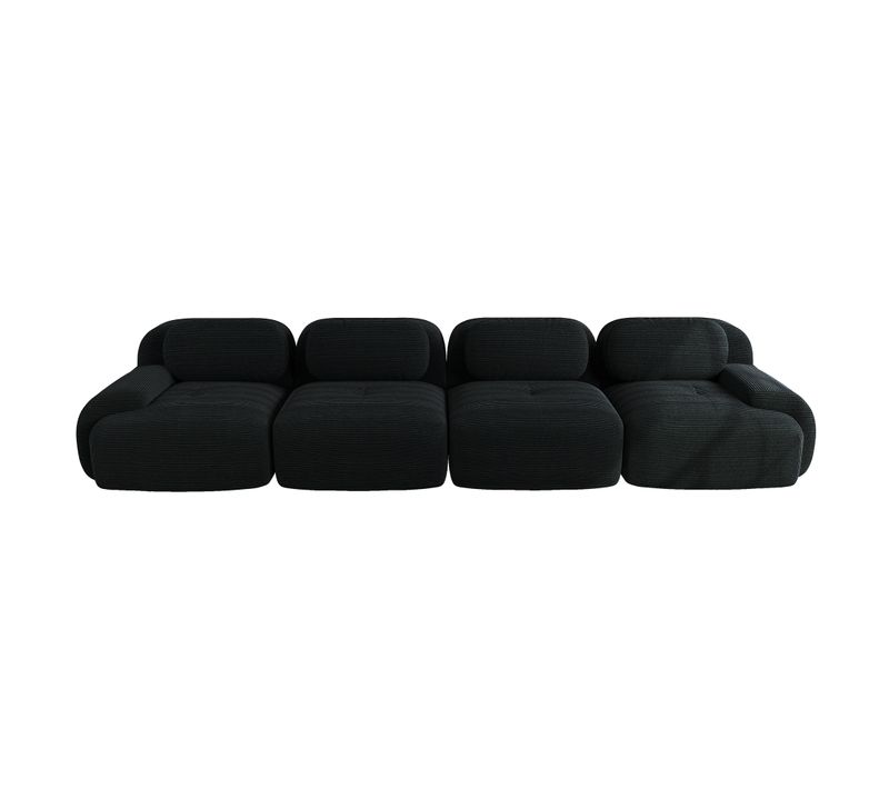 Canapé D'angle Modulable Noir En Tissu Côtelé Pour Salon Et Bureau