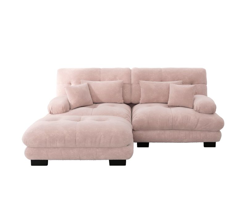 Canapé Modulable Rose En Chenille Avec Ottoman Pour Salon