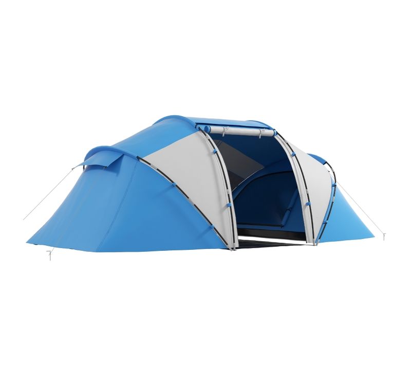 Tente Tunnel 4-6 Personnes Avec Arceaux En Fibre De Verre, Bleue