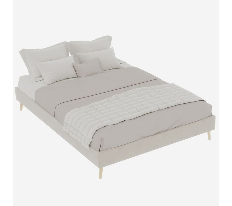 Cadre De Lit Beige 140x200 Cm En Tissu Et Métal Pour Chambre Moderne