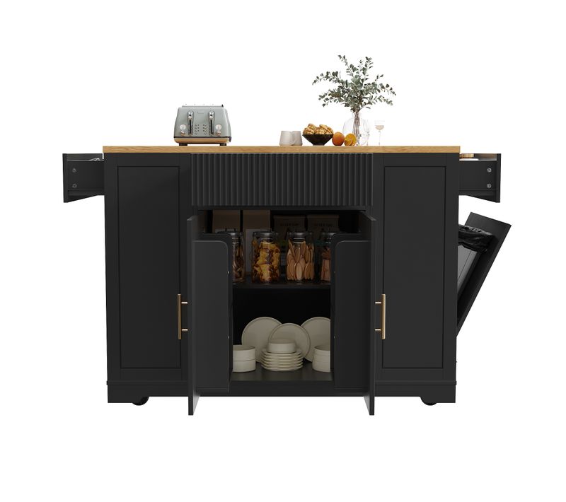 Îlot De Cuisine Noir 120 X 50 X 92 Cm Sur Roulettes