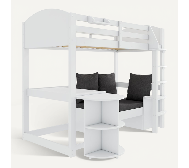 Lit Mezzanine Enfant Blanc 90x200 Cm Avec Bureau Coulissant Et Canapé Rangement