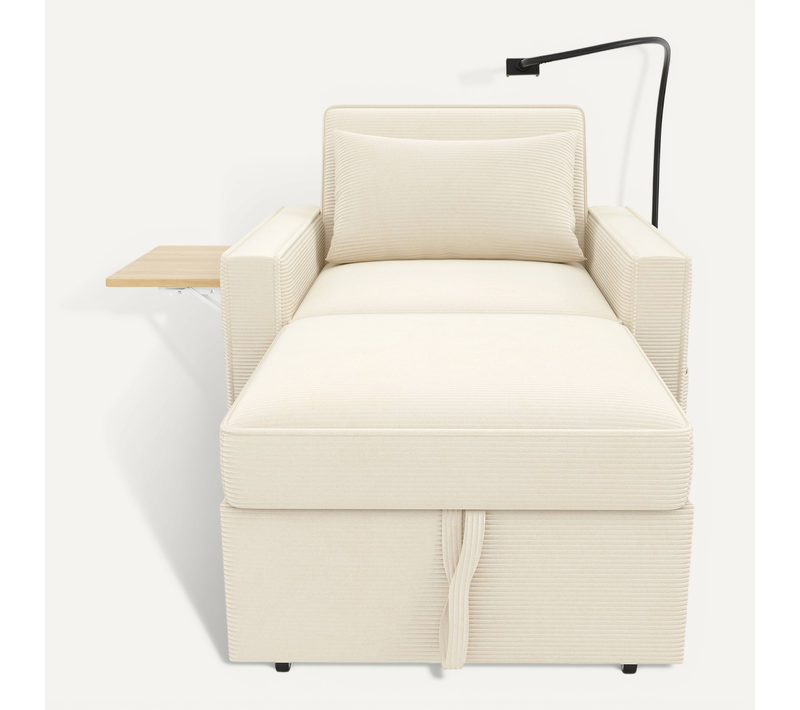 Fauteuil Convertible 1 Place Beige Avec USB Et Tablette Pour Salon Ou Bureau