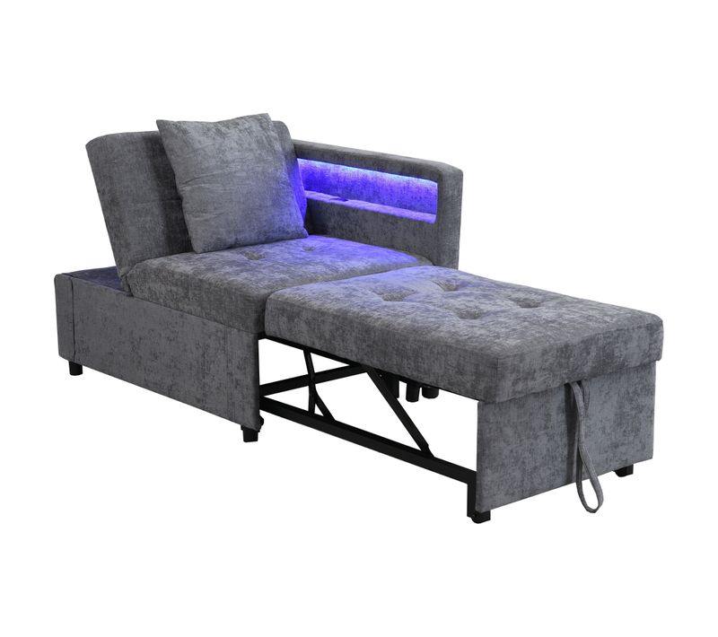Canapé-lit 3-en-1 Gris Clair 177 X 68 X 65 Cm Pour Petits Espaces