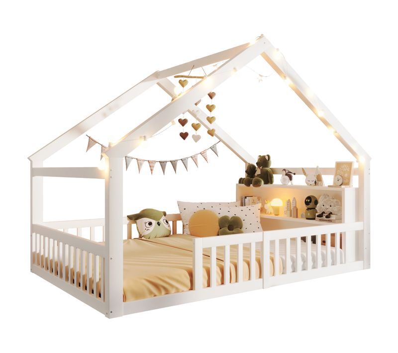 Lit Simple 140x190 Cm Avec Barrières De Sécurité Blanc