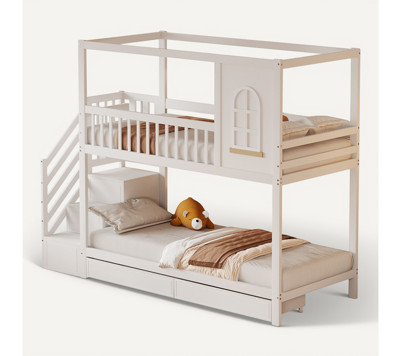Lit Superposé 90x200 Cm Avec Structure En Bois Blanc