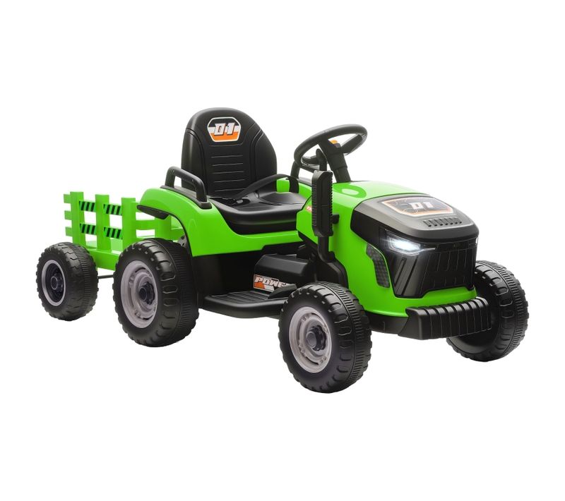 Tracteur électrique Enfant Vert 12v Avec Remorque Amovible Et Télécommande