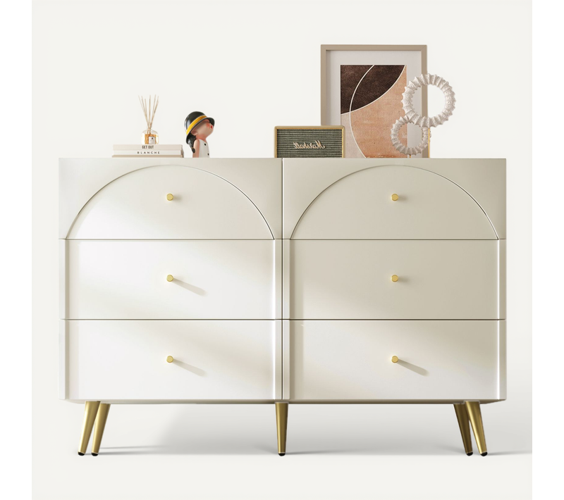 Commode Moderne Blanche Avec 6 Tiroirs, Buffet Haut Pour Chambre Et Salon, 120x40x85cm