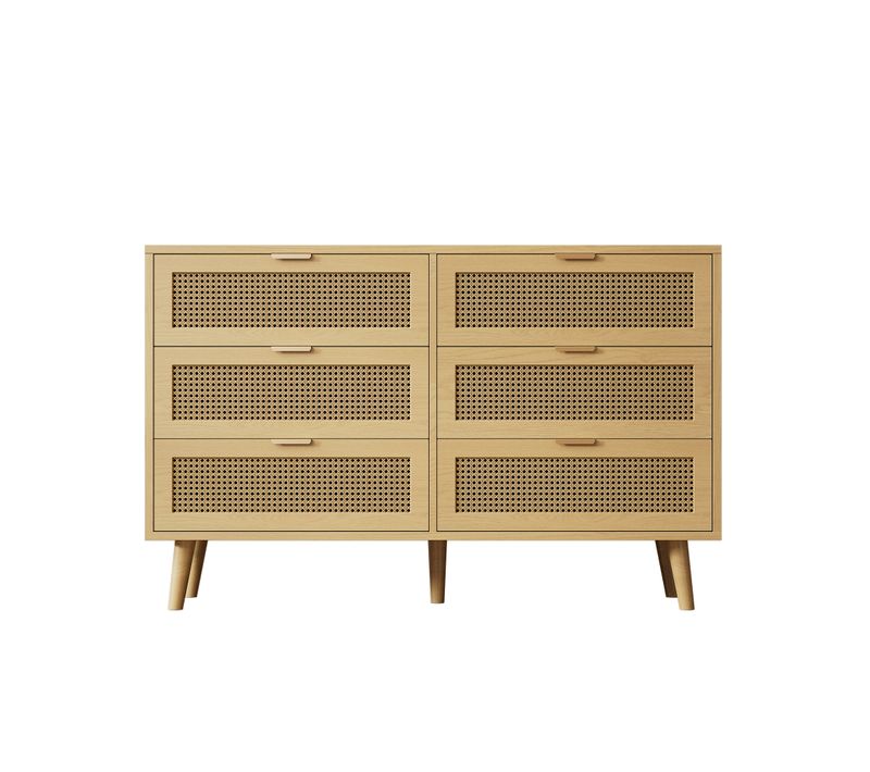 Buffet En Bois Avec 6 Tiroirs,meuble De Rangement, Métal,pour Salon Et Bureau,120x76,5x40cm
