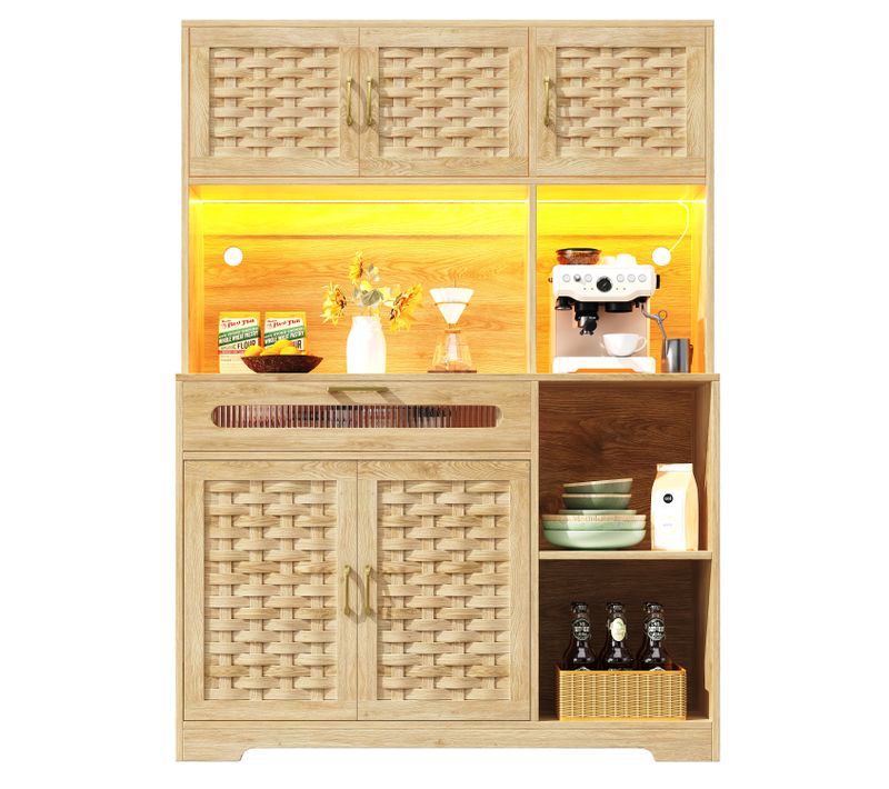 Armoire Haute Pour Salon,cuisine,salle à Manger,avec LED Et Portes En Mdf Tissé,120x40x180 Cm