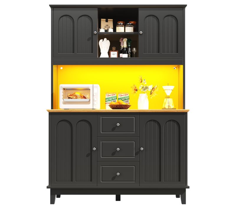 Armoire Haute Buffet,led,contrôle Par Application, 120x40x180 Cm,fonction Lumière Musicale,noir