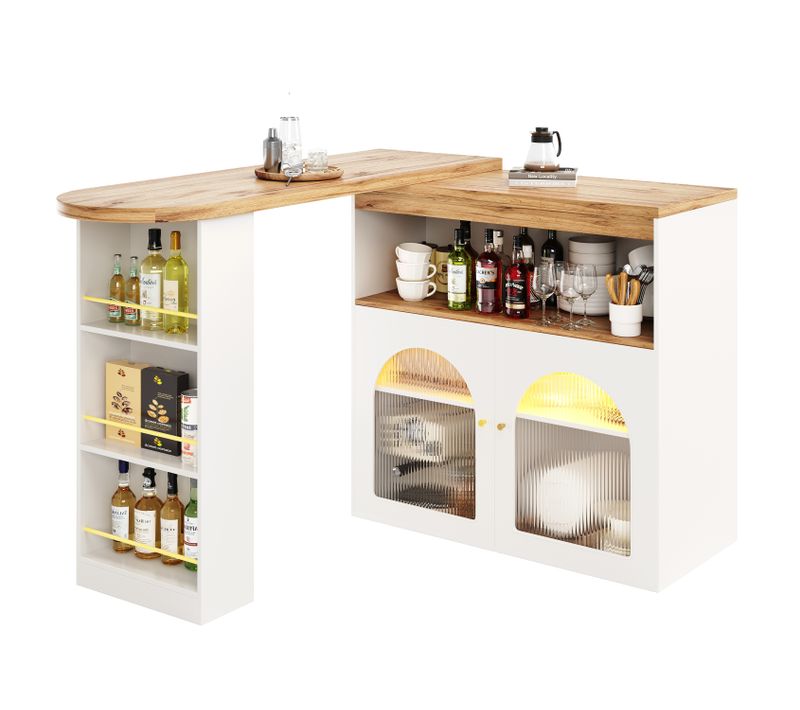 Table De Bar Extensible Avec LED Réglable,pivotante,pour Salle à Manger,blanche 138-193 X 39 X 105cm
