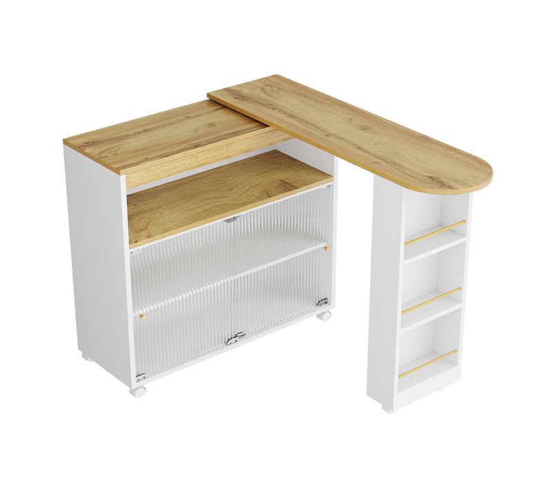 Table De Bar Extensible Avec LED Et Rangement, Mobile, Blanche (138-204 X 39 X 105 Cm)