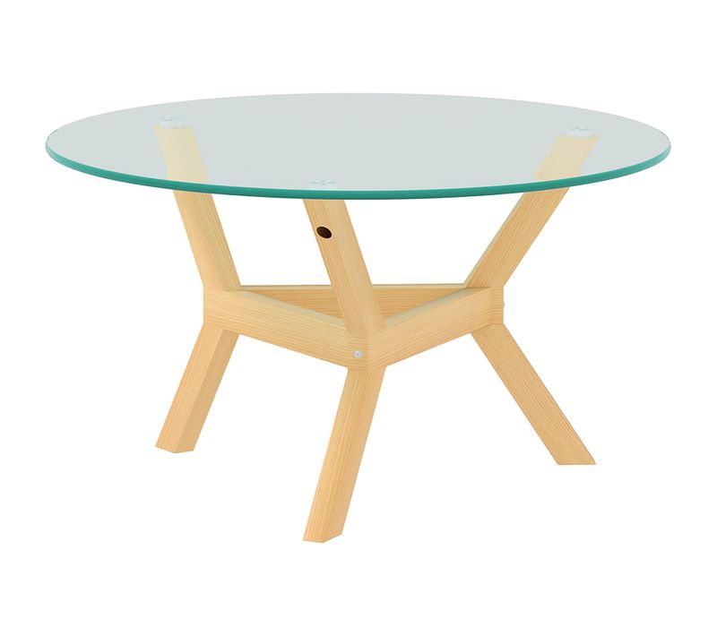 Table Basse Ronde 80 X 45 Cm En Verre Trempé Transparent, Pieds Effet Bois Et Cadre Acier