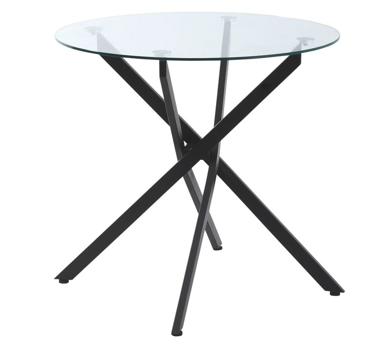 Table Basse Ronde 80x80x75 Cm En Verre Trempé Et Cadre Acier Noir, Design Moderne Et Stable