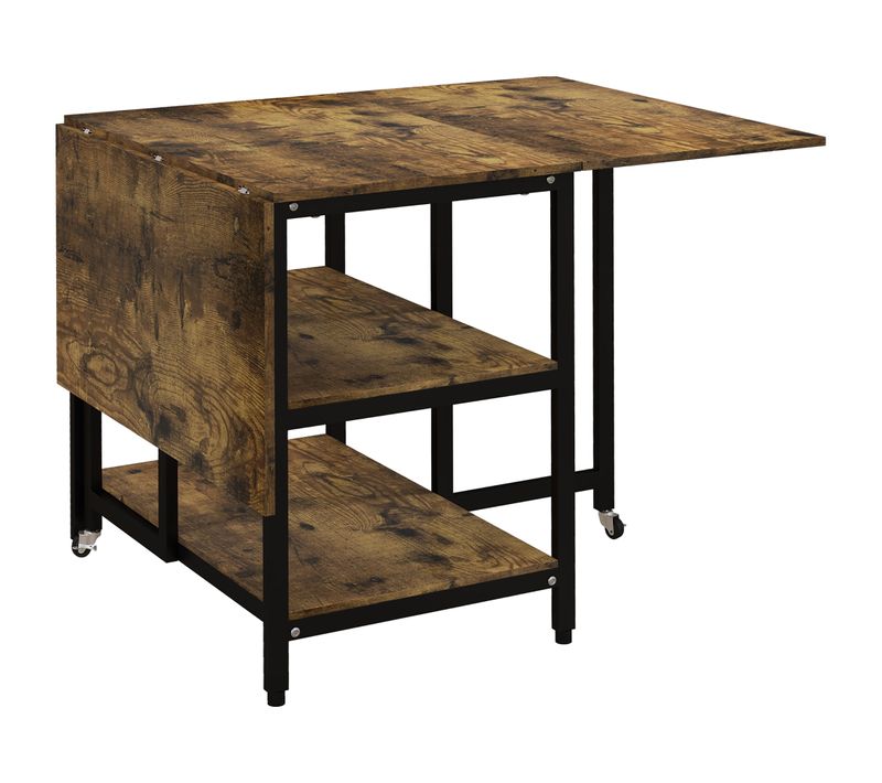 Table Pliante Extensible 140x80 Cm En Acier Marron, 2 Abattants Et 2 Étagères De Rangement