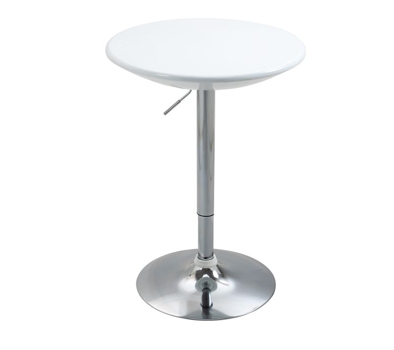 Table De Bar Haute 61 Cm Blanche Laquée, Plateau 360° Pivotant, Hauteur Réglable 76-97 Cm