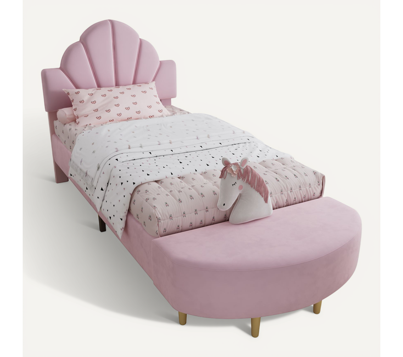 Lit Rembourré 90x200 Cm Avec Tête De Lit En Velours Rose