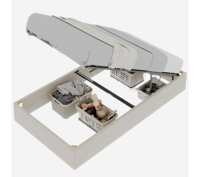 Cadre De Lit Beige 140x200 Cm Avec Structure Métal Pour Chambre