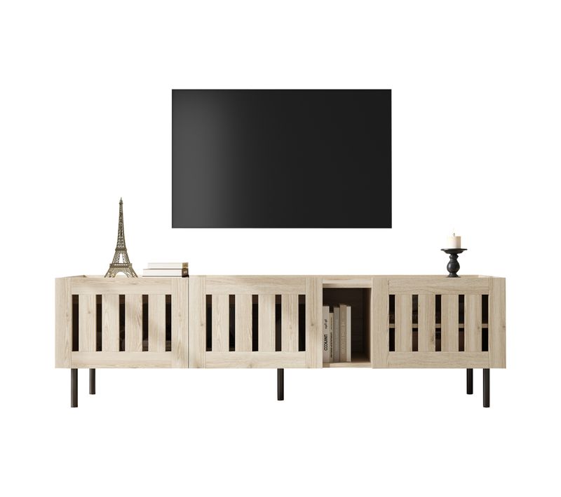 Meuble TV Naturel 160 X 40 X 47 Cm Pour Téléviseur Jusqu'à 65 Pouces