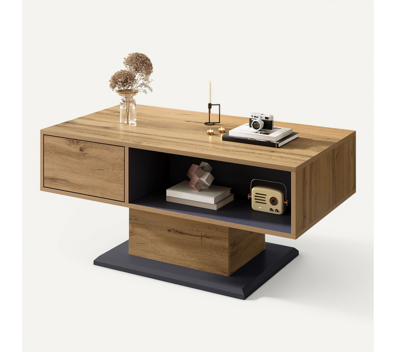 Table Basse 100 Cm Avec Rangement Double Face Décor Bois Gris
