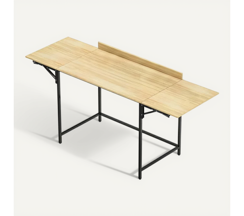 Bureau Extensible 170/135/100 Cm Effet Chêne, Grande Surface 170x58 Cm, Pieds Métal Noirs