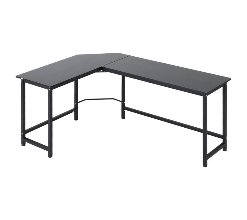 Bureau D'angle L 168 X 120 X 75 Cm Noir – Grand Plateau Mélaminé Hydrofuge Et Piétement Acier Poudré