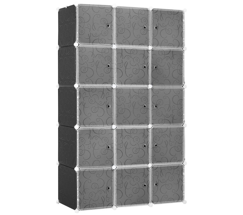 Armoire Modulaire 111x47x183 Cm En Plastique Noir Avec 2 Grands Et 9 Petits Cubes, Cadre Métal