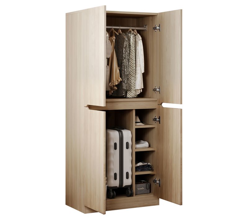 Armoire 70x40x170 Cm En Bois Naturel, Double Porte, Grand Volume De Rangement Au Style Sobre