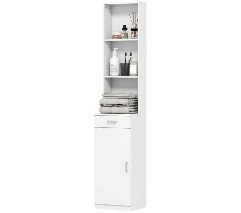 Meuble Colonne Salle De Bain 35x30,5x179 Cm Blanc En Panneaux Bois Mélaminés, Gain D'espace