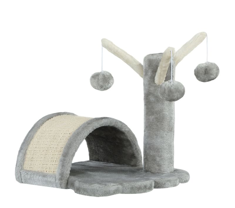 Lit Arbre à Chat 38x38x40 Cm Peluche Gris Clair, Plateforme En Forme De Patte Et Sisal Robuste