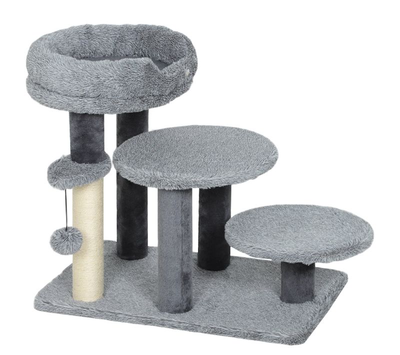 Lit-escaliers Pour Chat 2 En 1, Escalier Et Arbre à Chat Gris En Peluche, Avec Sisal