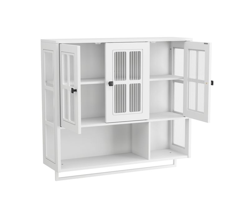 Armoire Murale Blanche 88x26x82,5 Cm En Mdf Et Verre Trempé, Design Minimaliste Contemporain