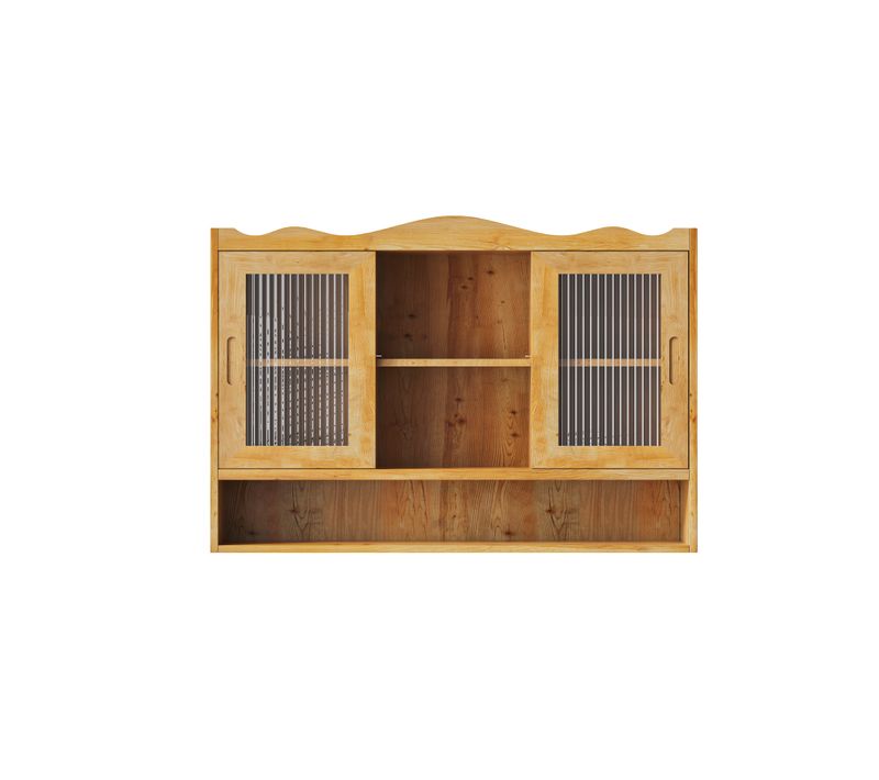 Armoire Murale 90x20x60 Cm Naturel Bois Et Verre, 2 Portes Coulissantes, 3 Étagères Réglables
