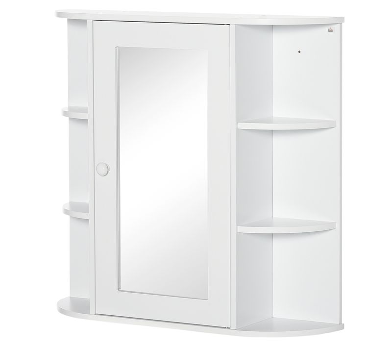 Armoire-miroir Pour Salle De Bains 66x17x63 Cm En Mdf Blanc, étagères Latérales Et Poignée Argentée