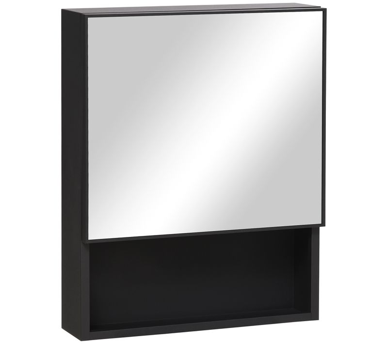 Armoire Miroir Murale 46x13,5x58 Cm En Acier Inoxydable Noir, Fermeture Douce Et 3 étagères