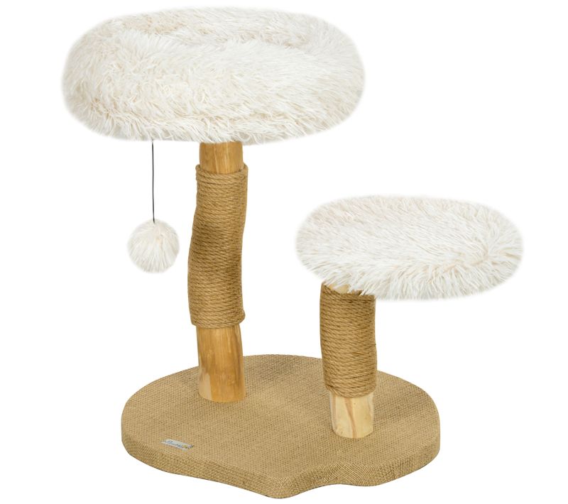 Lit Arbre à Chat 50 X 47 X 61,5 Cm En Bois Blanc, Poteaux Jute, Plate-forme Et Balle De Jeu