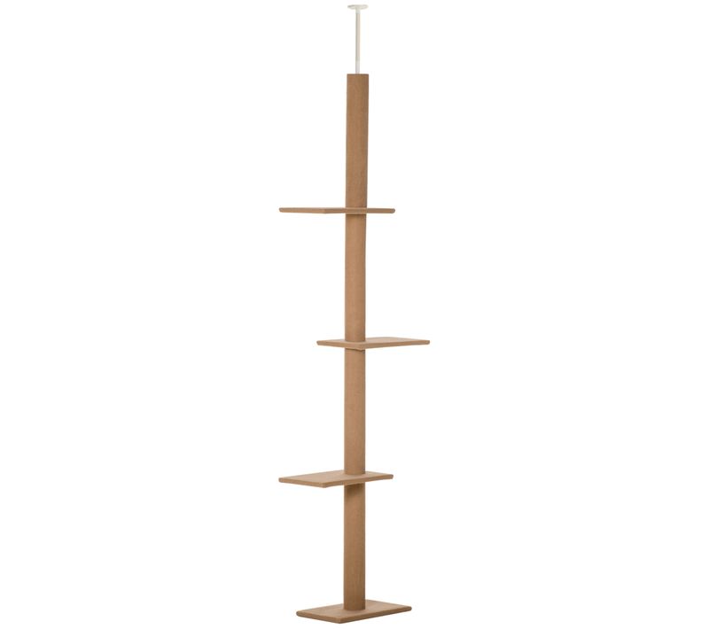 Arbre à Chat Réglable 43x27x228-260cm Brun Fixation Plafond, 4 Niveaux Et Coussins En Peluche