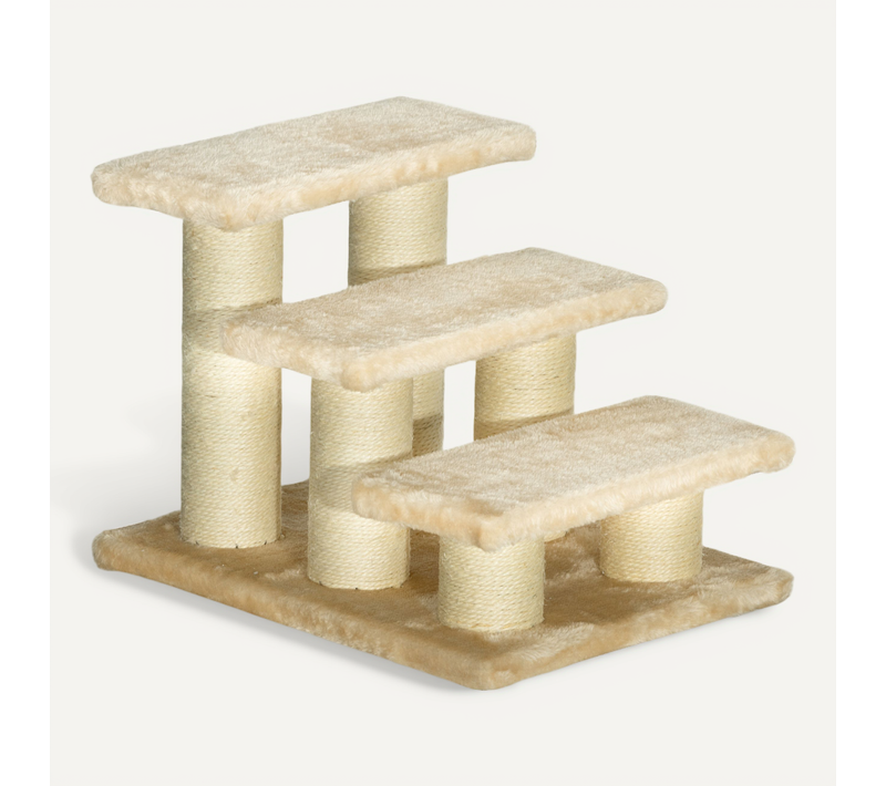 Marche Pour Animaux 45x35x34 Cm En Peluche Beige, Marches 11 Cm, Aide L'accès Aux Chats Âgés