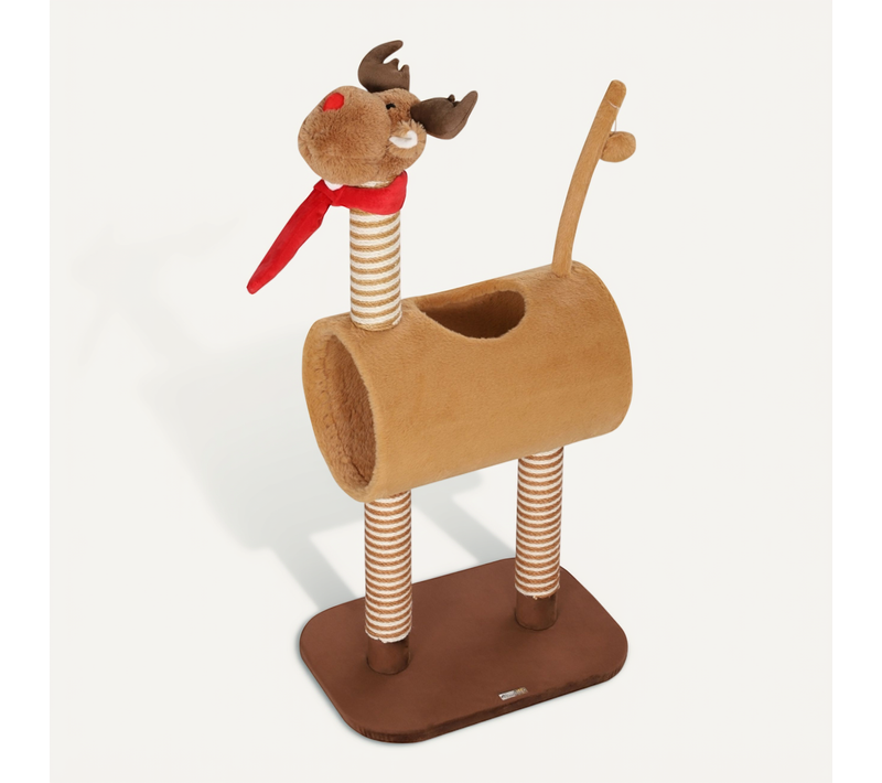 Lit Pour Chat 48x34x98 Cm En Peluche Marron, Design Cerf Compact Avec Tunnel Et Balle