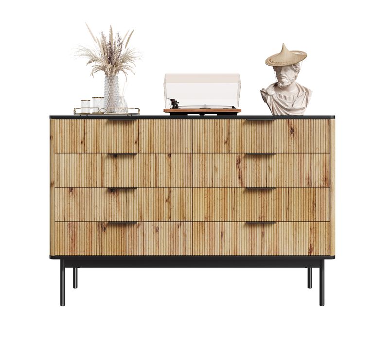 Buffet 120 Cm Avec Tiroirs En Mdf Finition Naturelle Et Noire