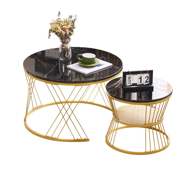 Tables Basses Gigognes Rondes Lot De 2 Avec Structure Métallique Finition Dorée