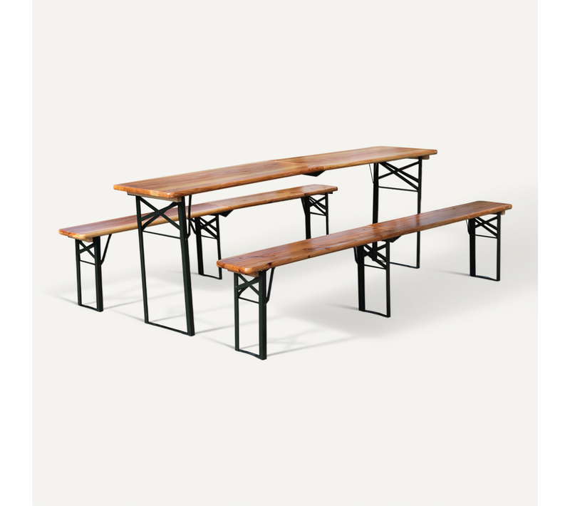 Ensemble Table Pliante 220 X 50 Cm Avec Structure Métallique, Bois Naturel