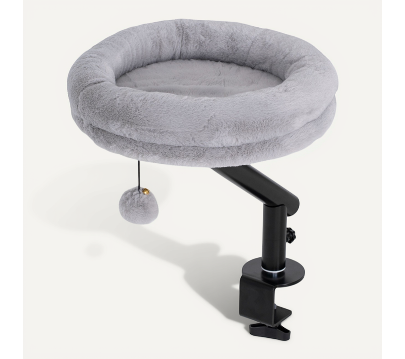 Lit Pour Chat 360° Réglable Pour Bureau Et Fenêtre, Hamac Compact Gris En Polyester, Lavable